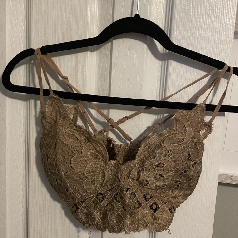 Lace bralette in brown with criss cross back